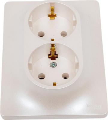 Розетка СП Schneider Electric "Glossa", 2 модуля, 16А, с заземлением, перламутр – фото 1