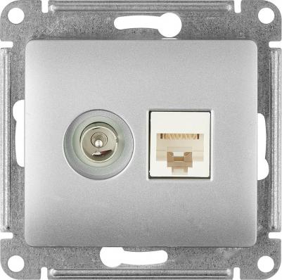 Розетка телевизионная/компьютерная Glossa встраиваемая алюминий TV/RJ45 – фото 12