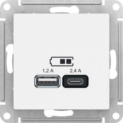 Розетка USB A+C 2-местная (2.4А и 1.2А) Atlas Design, лотос ATN001339 – фото 1