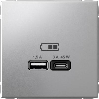 Розетка USB ArtGallery встраиваемая алюминий USB-A/ Type-C
