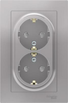 SE AtlasDesign Алюминий Розетка с/з двойная, со шторками, 16А, в сборе – фото 4