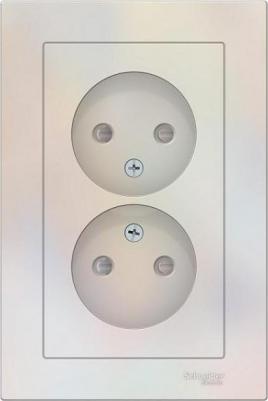 SE AtlasDesign Жемчуг Розетка б/з двойная, со шторками,16А, в сборе