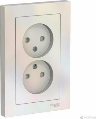 SE AtlasDesign Жемчуг Розетка б/з двойная, со шторками,16А, в сборе – фото 1