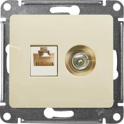 SE Glossa Беж Розетка двойная TV + компьютерная RJ45, кат. 5Е