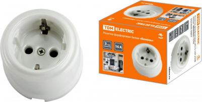 Розетка фарфоровая 2П+З 16А 250В белая Болонь, цена за 1 шт