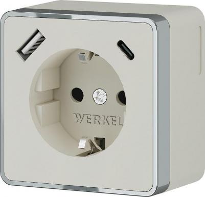 Накладная розетка Gallant W5071703 слоновая кость заземление, шторки и USB тип A+C