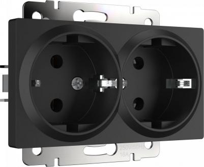 Розетка двойная с заземлением W1172008 (черный матовый)