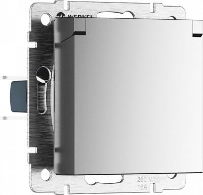 Встраиваемая влагозащищенная розетка с крышкой и шторками W1171265 IP44 сереб.мат