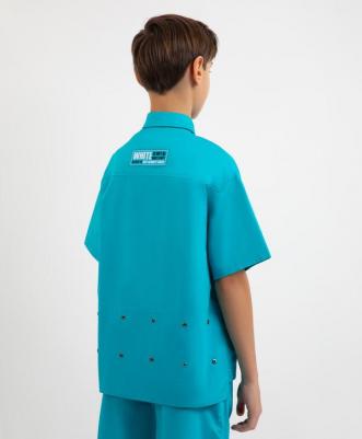 Рубашка из поплина с отделкой модными металлическими люверсами голубая 4630057378591 – фото 1