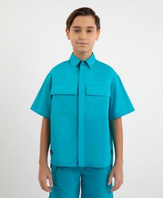 Рубашка из поплина с отделкой модными металлическими люверсами голубая 4630057378591 – фото 2