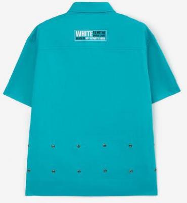 Рубашка из поплина с отделкой модными металлическими люверсами голубая 4630057378591 – фото 4