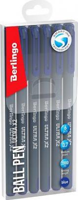 Ручка шариковая "Ultra X2" синяя, 0,7мм, игольчатый стержень, 6шт., PET пенал