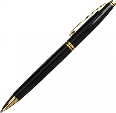Ручка шариковая бизнес-класса "De luxe Black", черный корпус, золотистые детали, 1 мм, синяя
