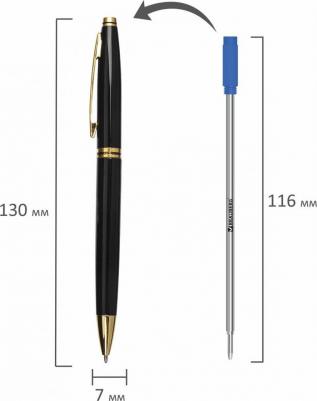 Ручка шариковая бизнес-класса "De luxe Black", черный корпус, золотистые детали, 1 мм, синяя – фото 7