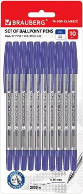 Ручки шариковые "M-500", НАБОР 10 шт., СИНИЕ, узел 0,7 мм, линия письма 0,35 мм, 143454