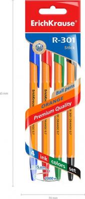 Набор ручек шариковые 4 штуки R-301 "Orange" 0.7 Stick, синий, черный, красный, зеленый – фото 8