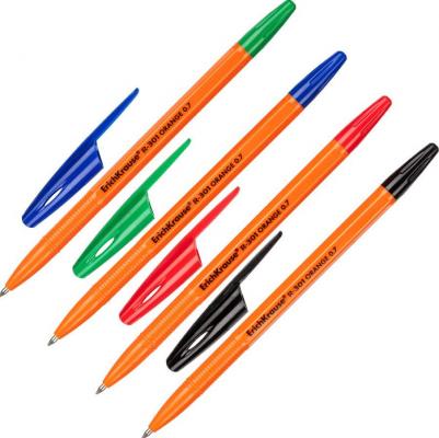 Набор ручек шариковые 4 штуки R-301 "Orange" 0.7 Stick, синий, черный, красный, зеленый – фото 9