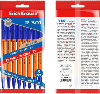 Набор ручек шариковых R-301 Orange Stick&grip, 8 штук, узел 0.7 мм, цвет чернил синий, резиновый упор, корпус оранжевый 4041485565697 – фото 1