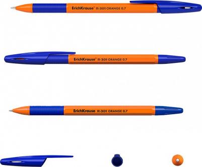 Набор ручек шариковых R-301 Orange Stick&grip, 8 штук, узел 0.7 мм, цвет чернил синий, резиновый упор, корпус оранжевый 4041485565697 – фото 3