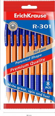 Набор ручек шариковых R-301 Orange Stick&Grip, 8 штук, узел 0.7 мм, цвет чернил синий, резиновый упор, корпус оранжевый – фото 1