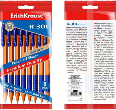 Набор ручек шариковых R-301 Orange Stick&Grip, 8 штук, узел 0.7 мм, цвет чернил синий, резиновый упор, корпус оранжевый – фото 3