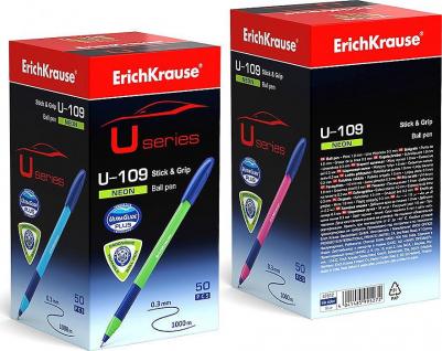 Ручка шариковая U-109 Neon Stick&grip 1.0, корп синяя 47612 (50 шт.) – фото 2