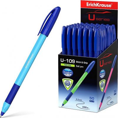 Ручка шариковая U-109 Neon Stick&grip 1.0, корп синяя 47612 (50 шт.)