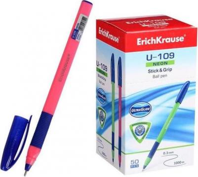 Ручка шариковая U-109 Neon Stick&grip 1.0, корп синяя 47612 (50 шт.) – фото 4