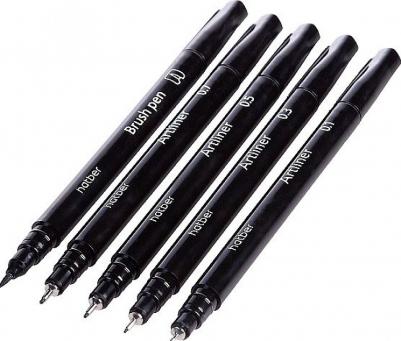 Набор черных линеров Noir -Terra Colora-. 0.1/0.3/0.5/0.7mm/Brush. 5шт в ПВХ-боксе