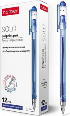Ручка шариковая "Solo" синяя, 0,7 мм, игольчатый пишущий узел, чернила soft ink трехгранный корпус – фото 2