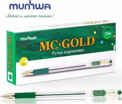 Ручка шариковая масляная с грипом "MC Gold", зеленая, корпус прозрачный, узел 0,5 мм, линия письма 0,3 мм, BMC-04 – фото 8