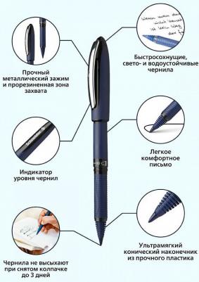 Ручка-роллер "One Business", ЧЕРНАЯ, корпус темно-синий, узел 0,8 мм, линия письма 0,6 мм, 183001 – фото 2