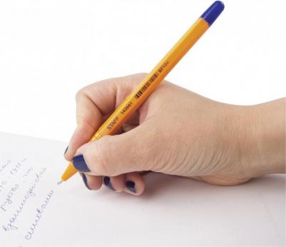 Ручка шариковая, СИНЯЯ, шестигранная, корпус оранжевый, узел 1 мм, линия письма 0,5 мм, 142661 – фото 1