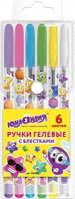 Ручки гелевые, НАБОР 6 шт. БЛЕСТКИ, корпус с печатью, узел 0,7 мм, линия письма 0,5 мм, 142802