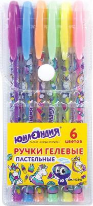 Ручки гелевые, НАБОР 6 шт. ПАСТЕЛЬ, корпус с печатью, узел 0,7 мм, линия письма 0,5 мм, 142803
