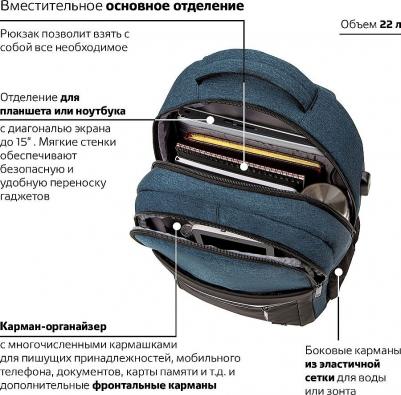 Рюкзак URBAN универсальный, с отделением для ноутбука, USB-порт, Denver, синий, 46х30х16 см, 229893 – фото 5