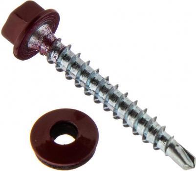 Саморезы кровельные с буром 35х4,8 мм металл-дерево красное вино RAL 3005 4680567393331 – фото 1