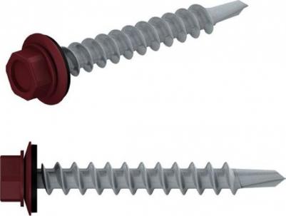 Саморез кровельный 4,8х19 мм цинк шайба с прокладкой PT3 RAL 3005 100 штук 4810992040665