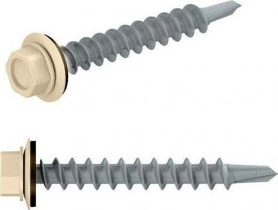 Саморез кровельный 4.8х29 мм цинк, шайба с прокл, PT1, RAL 1015 (SMC2-56041-200 – фото 1