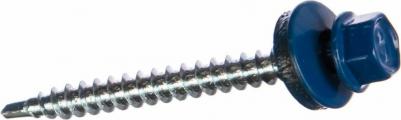 Саморез кровельный 4.8х29 мм цинк, шайба с прокл, PT1, RAL 5005
