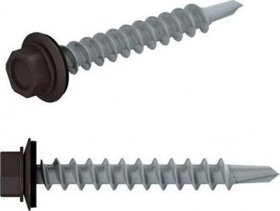 Саморез кровельный 4.8х29 мм цинк, шайба с прокл, PT1, RAL 8019 – фото 1