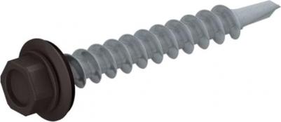 Саморез кровельный 4.8х29 мм цинк, шайба с прокл, PT1, RAL 8019 – фото 2