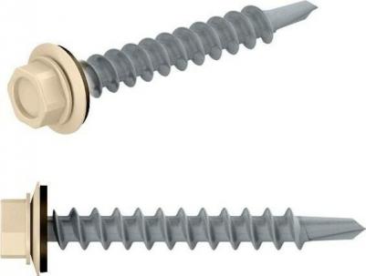 Саморез кровельный 4.8х70 мм цинк, шайба с прокл, PT1, RAL 1015 (SMC3-32197-100 – фото 1