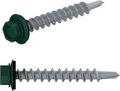 Саморез кровельный SMV1-65462-5, 4.8х29 мм, цинк, шайба с прокладкой, PT1, RAL 6005, 5 кг – фото 1