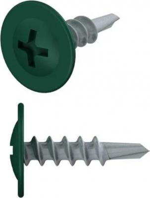 Саморез SM-18343-12000, 4.2х19 мм с прессшайбой, цинк, со сверлом, RAL 6005