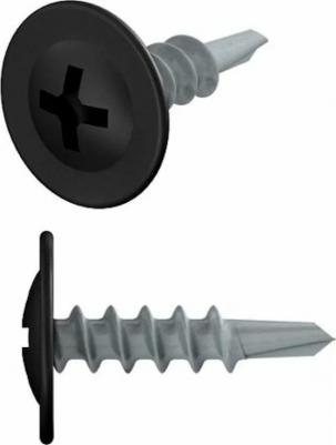 Саморез SMP1-50908-150, 4.2х19 мм с прессшайбой, цинк, со сверлом, RAL 9005