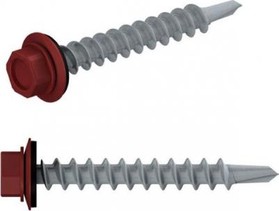 Саморезы Саморез кровельный SM-67108-7000, 4.8х19 мм, цинк, шайба с прокладкой, PT3, RAL 3011, 7000 шт. в коробе