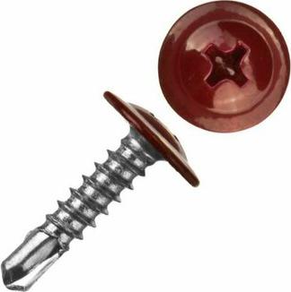 Саморез 4,2х16мм по металлу, с пресс-шайбой, сверлоконечный, темно-красный KP RAL 3005, 20 – фото 1