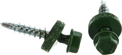 Оцинкованные саморезы для крепления кровельного материала к деревянной обрешетке 4,8x29 мм RAL6002 зеленый лист – фото 1