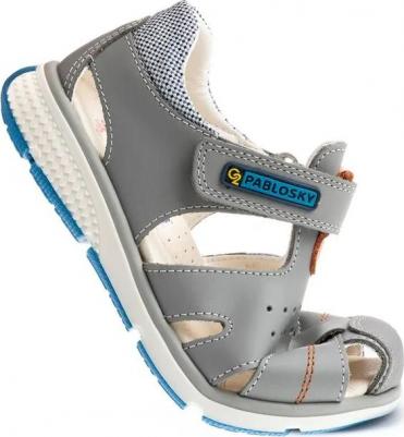 Детские сандалии из кожи на липучке, серый/оранжевый – фото 2